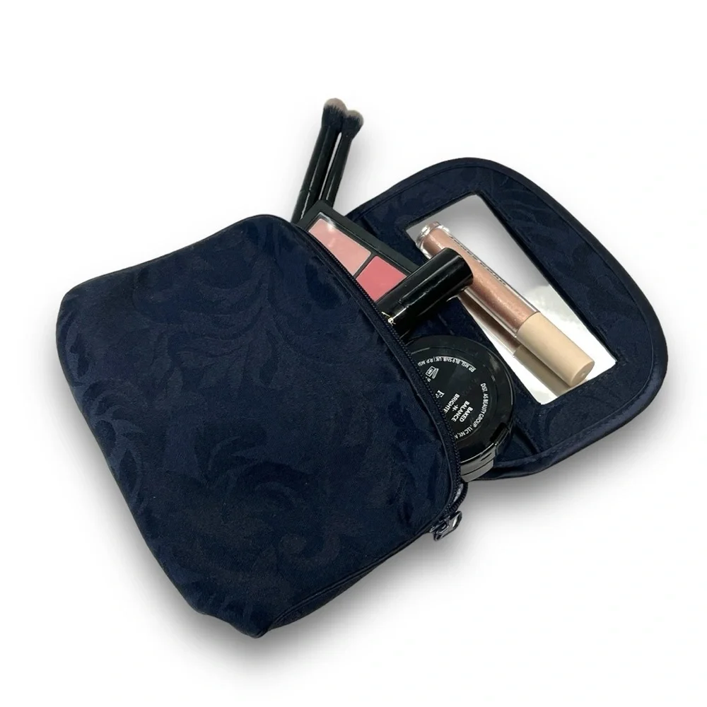 DIOR Midnight Blue Damask Cosmetic/Jewelry Bag Gold Tone Logo